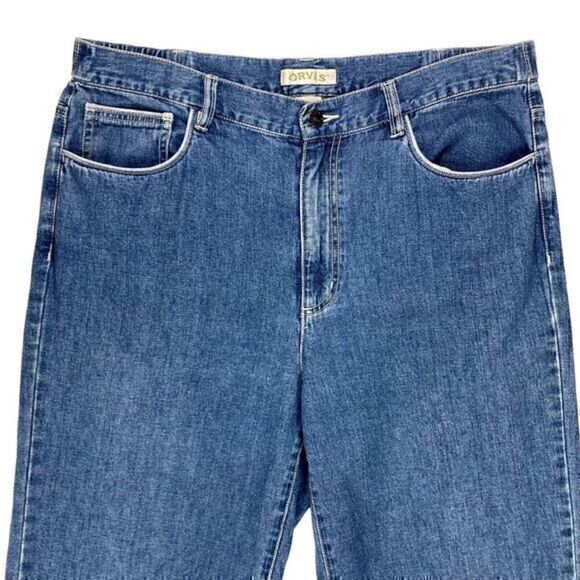 Orvis Capri Jeans Womens Sz 12 Blue Medium Wash Crop 5 Pocket Denim Button Ankle - Picture 2 of 15